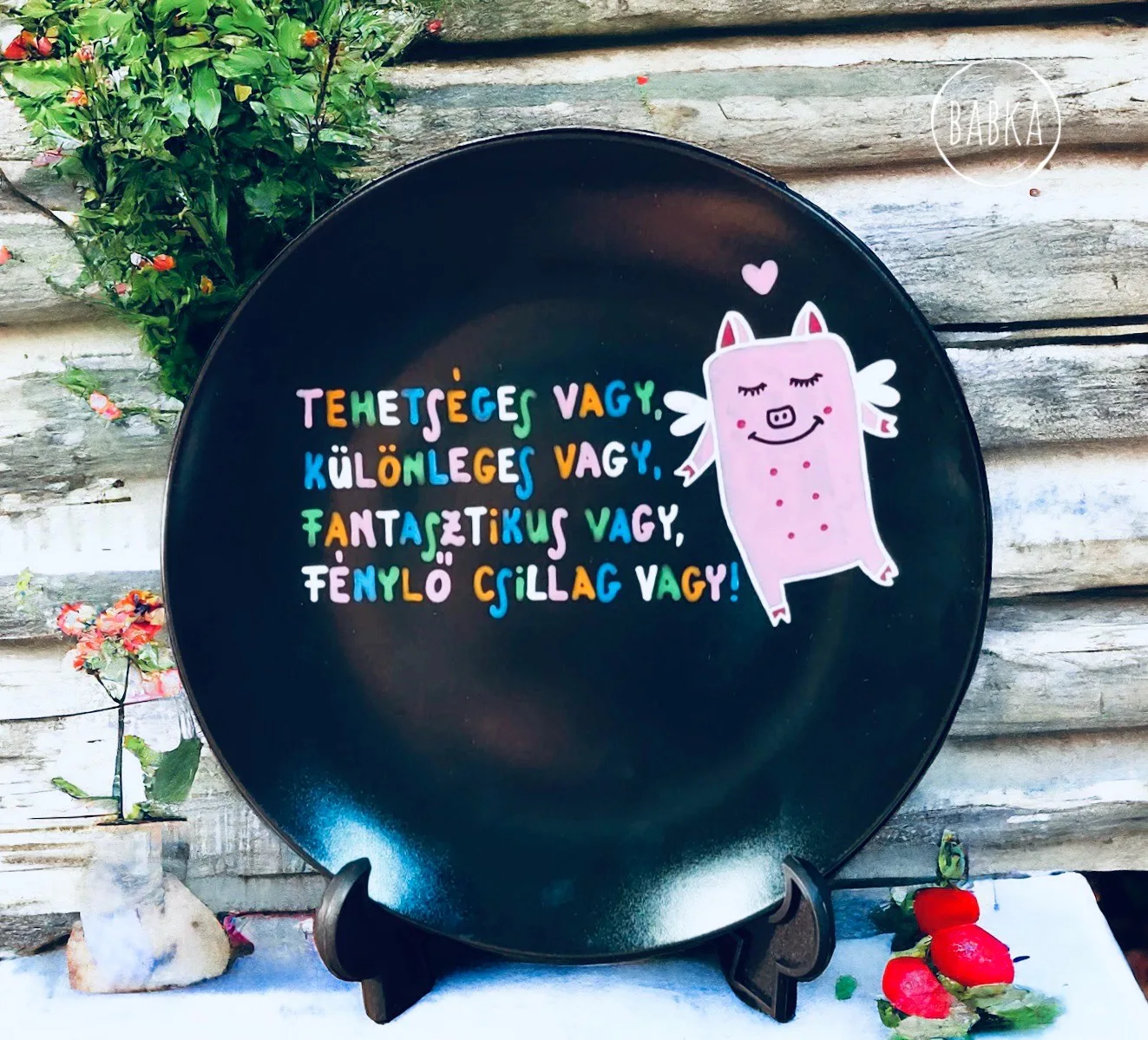 Motivációs tányér (Tehetséges vagy, különleges vagy, fantasztikus vagy, fénylő csillag vagy.)