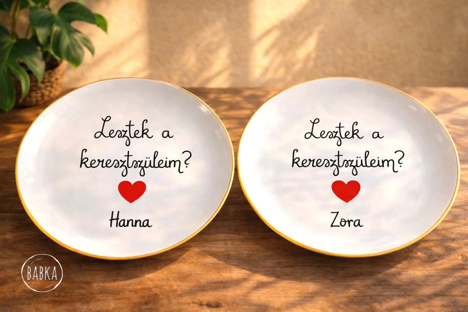 Keresztszülő felkérő (páros tányér) (a név személyre szabható, vagy elhagyható)