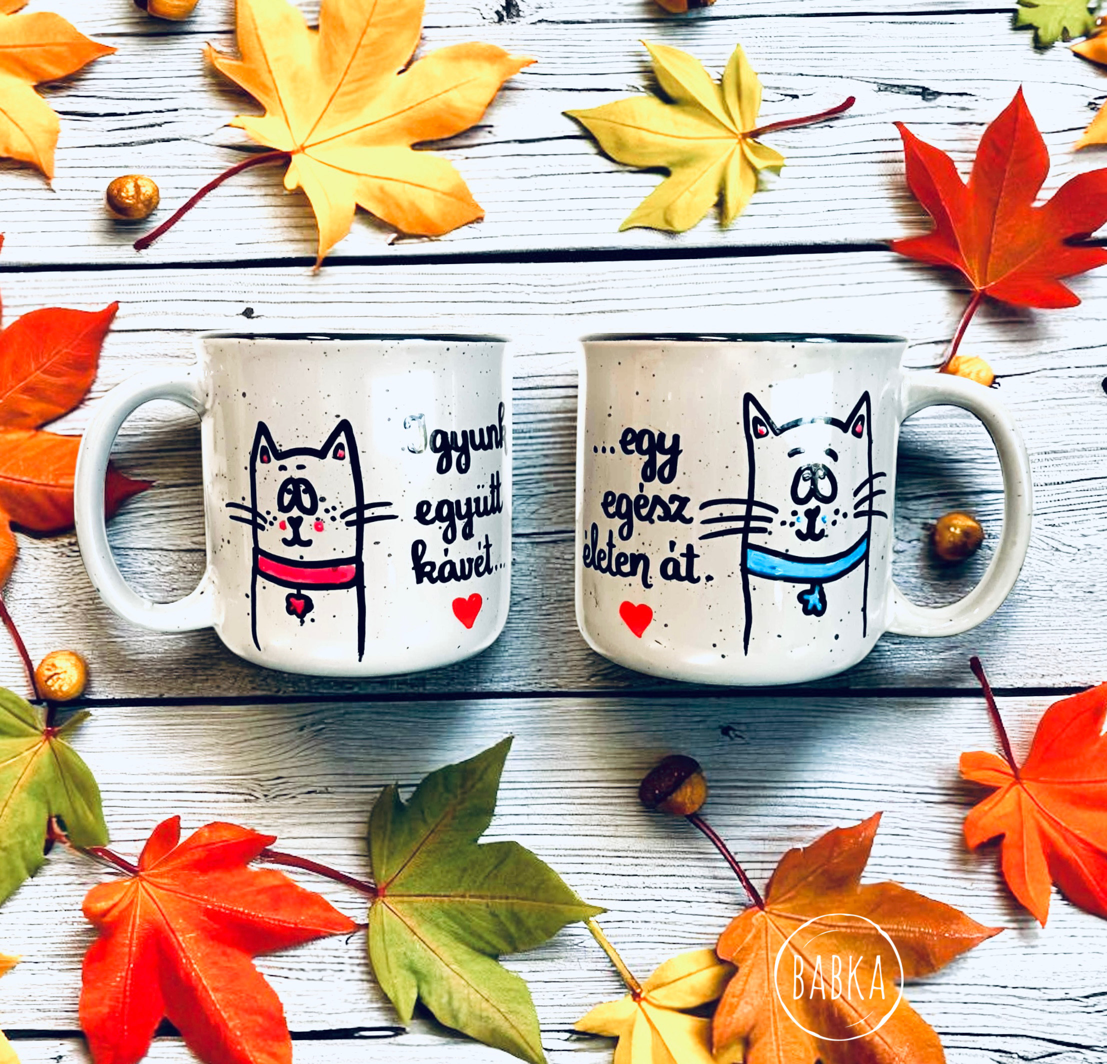 Páros bögre (4dl) (Igyunk együtt kávét- Egy egész életen át) (cica)