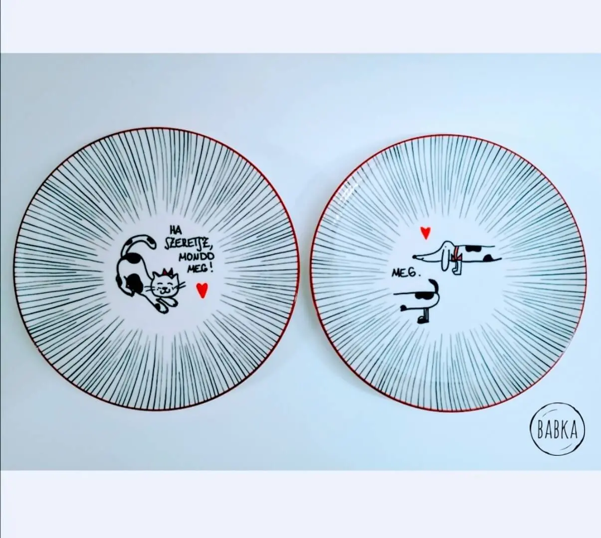 Páros tányér (kutya-cica)