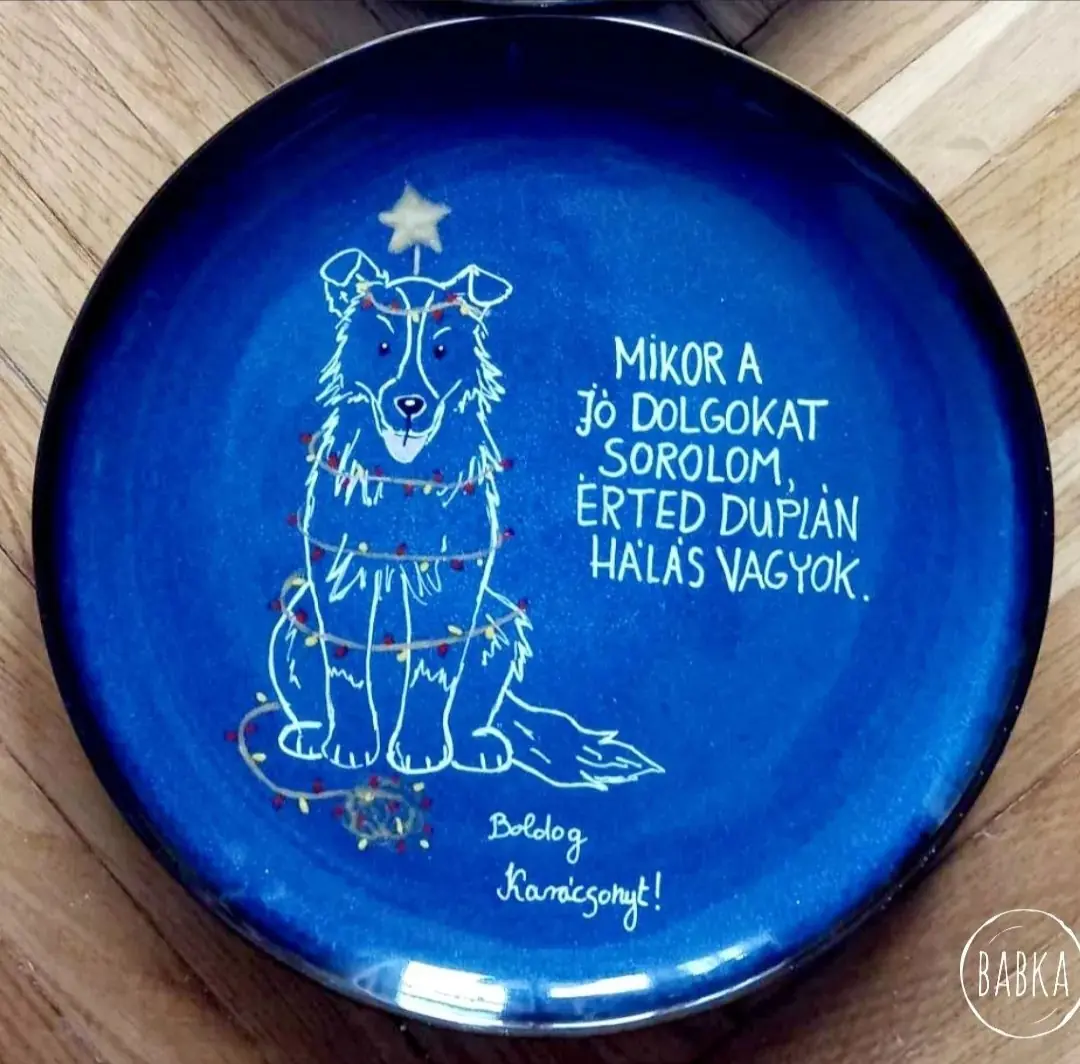 Border collie karácsony tányér