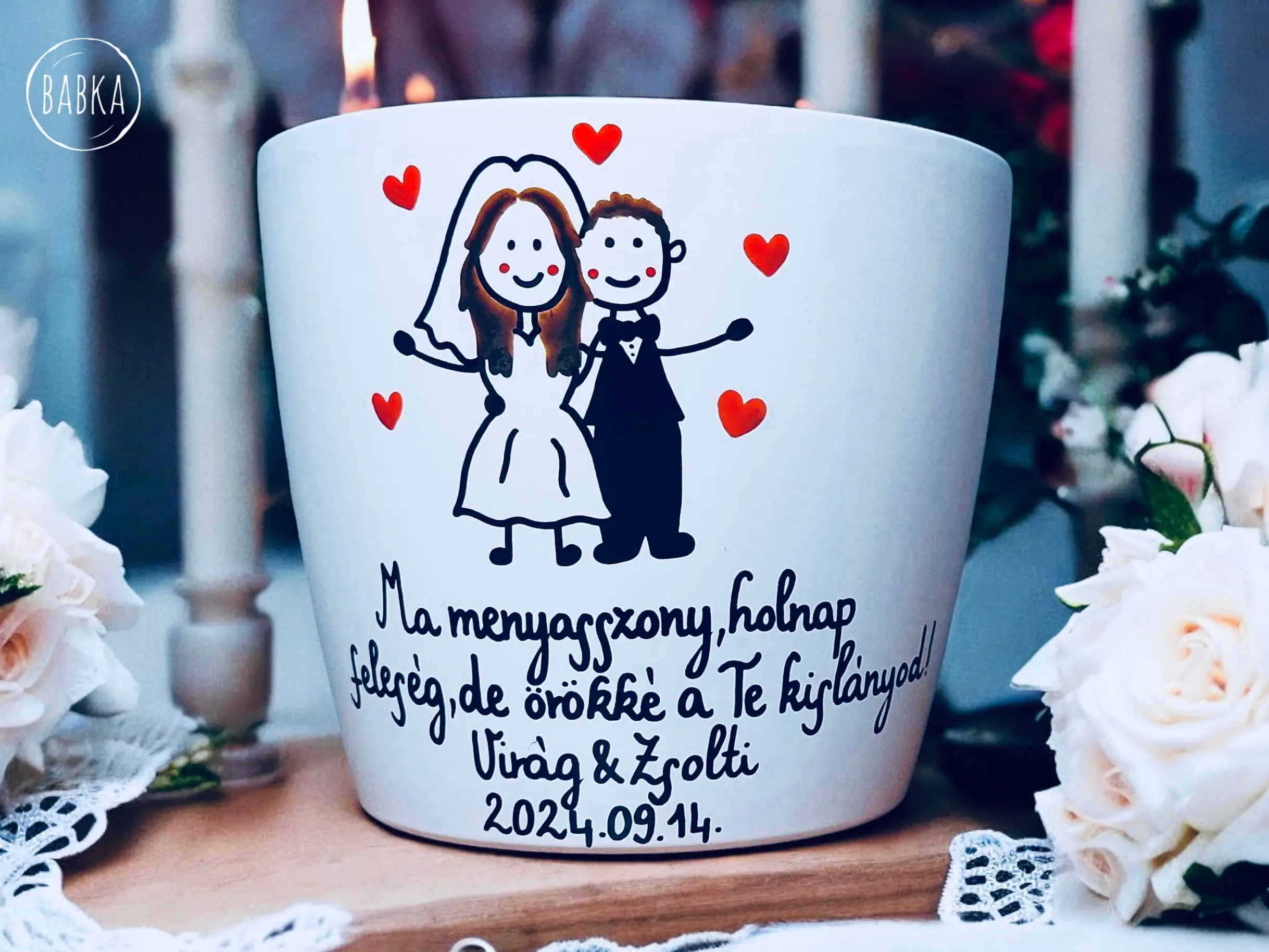 Esküvői kaspó  (személyre szabható)