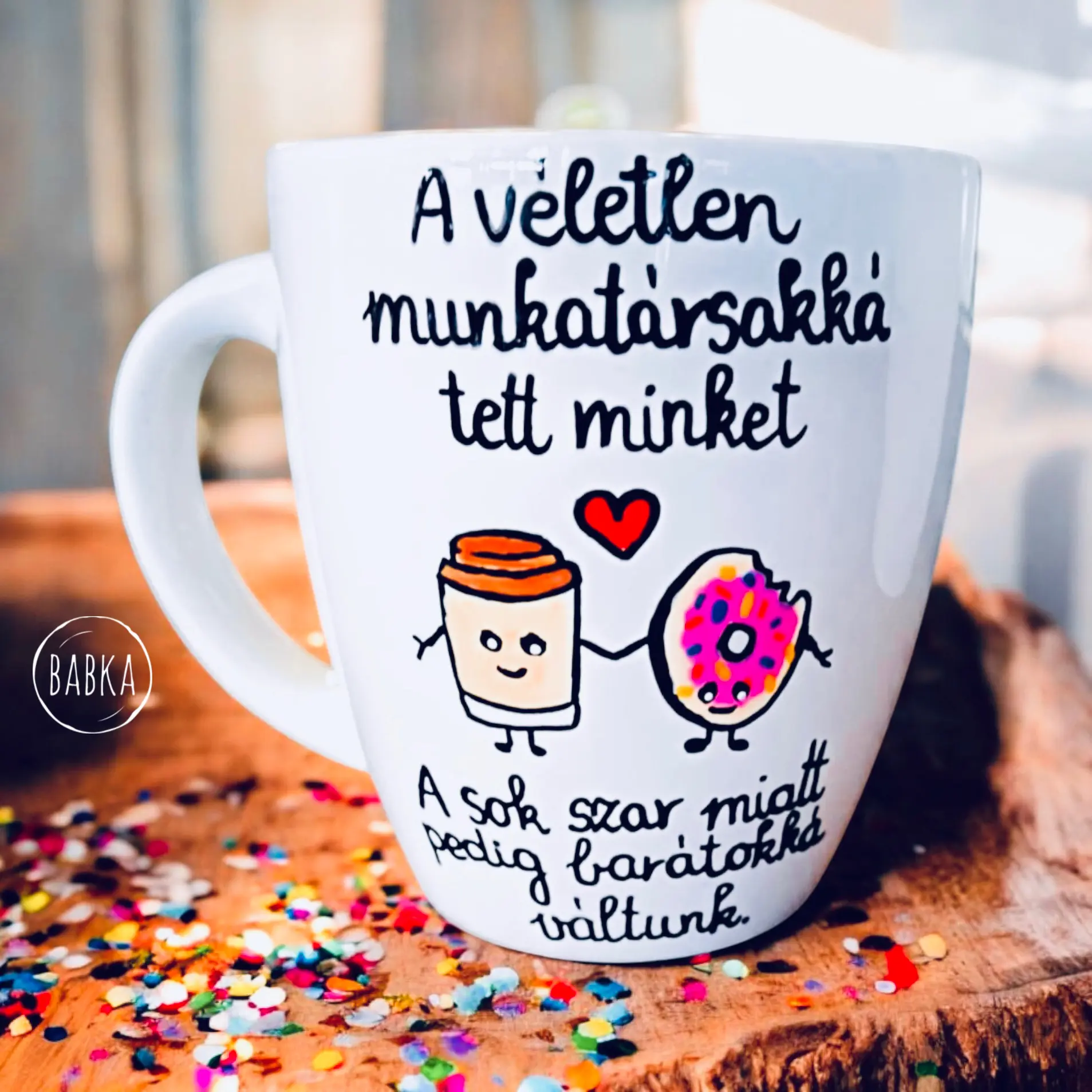 Munkahelyi barátság bögre (kávé-fánk)