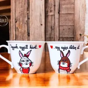 Páros nyuszis bögre (Igyunk együtt kávét...egy egész életen át)