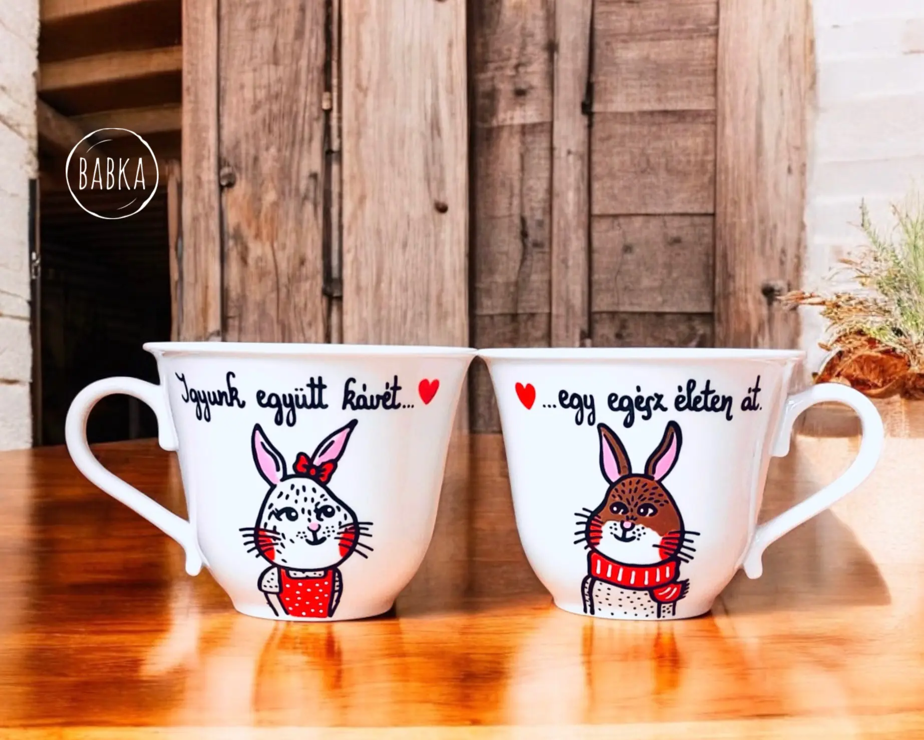 Páros nyuszis bögre (Igyunk együtt kávét...egy egész életen át)