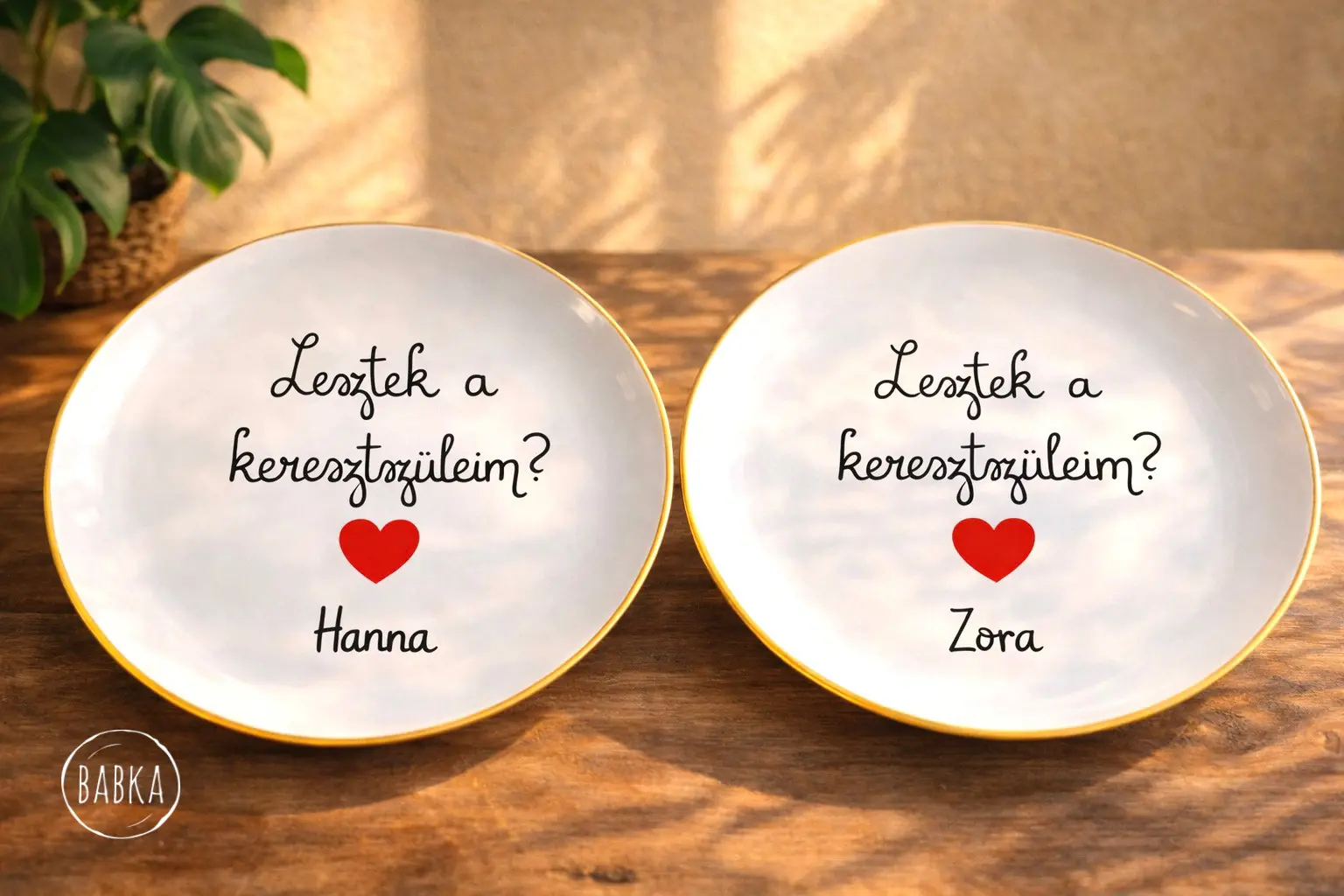 Keresztszülő felkérő (páros tányér) (a név személyre szabható, vagy elhagyható)